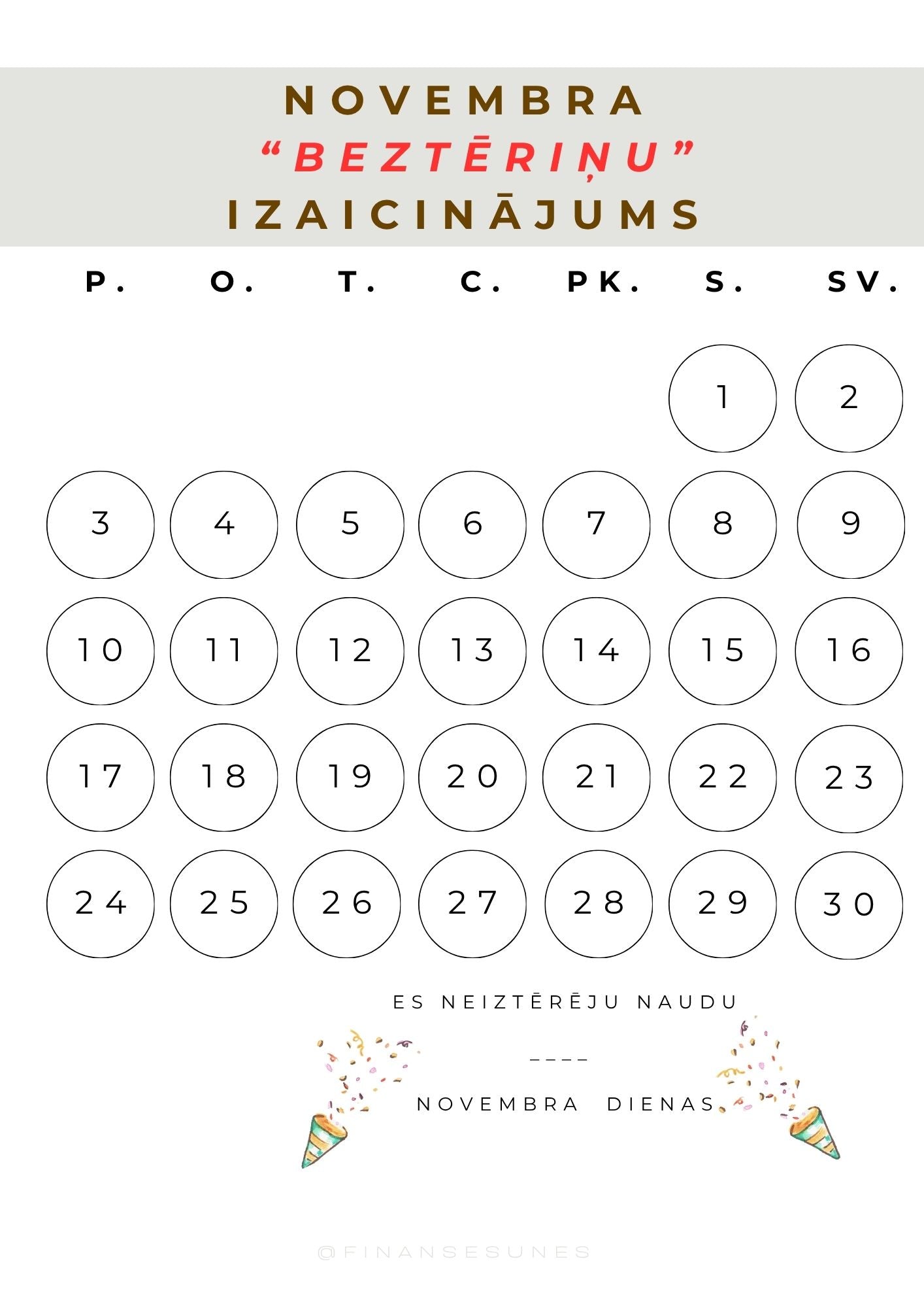 No-spend Challenge Template