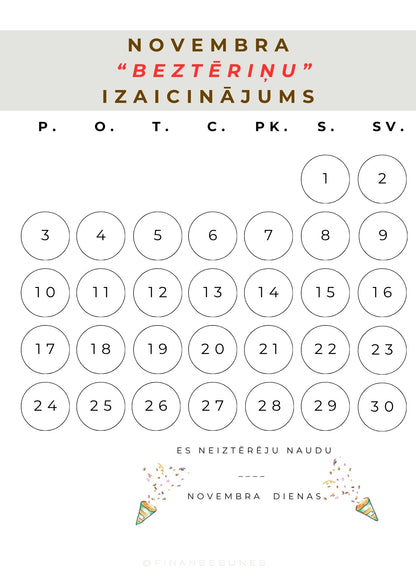 No-spend Challenge Template